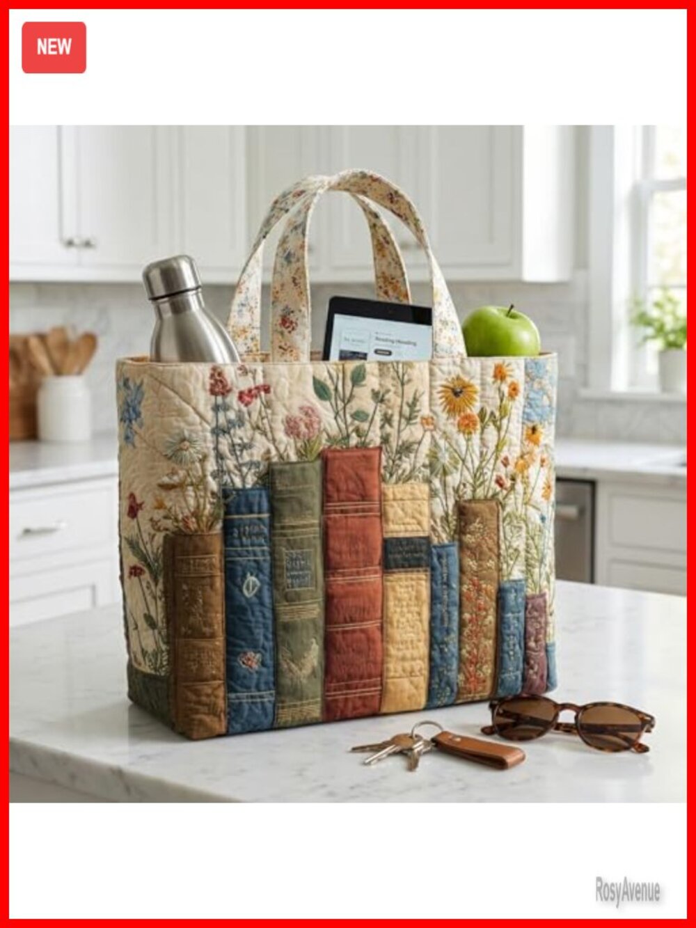 Quilted Tote Bag Lightweight Canvas Shoulder Bag for Shopping Travel Beach